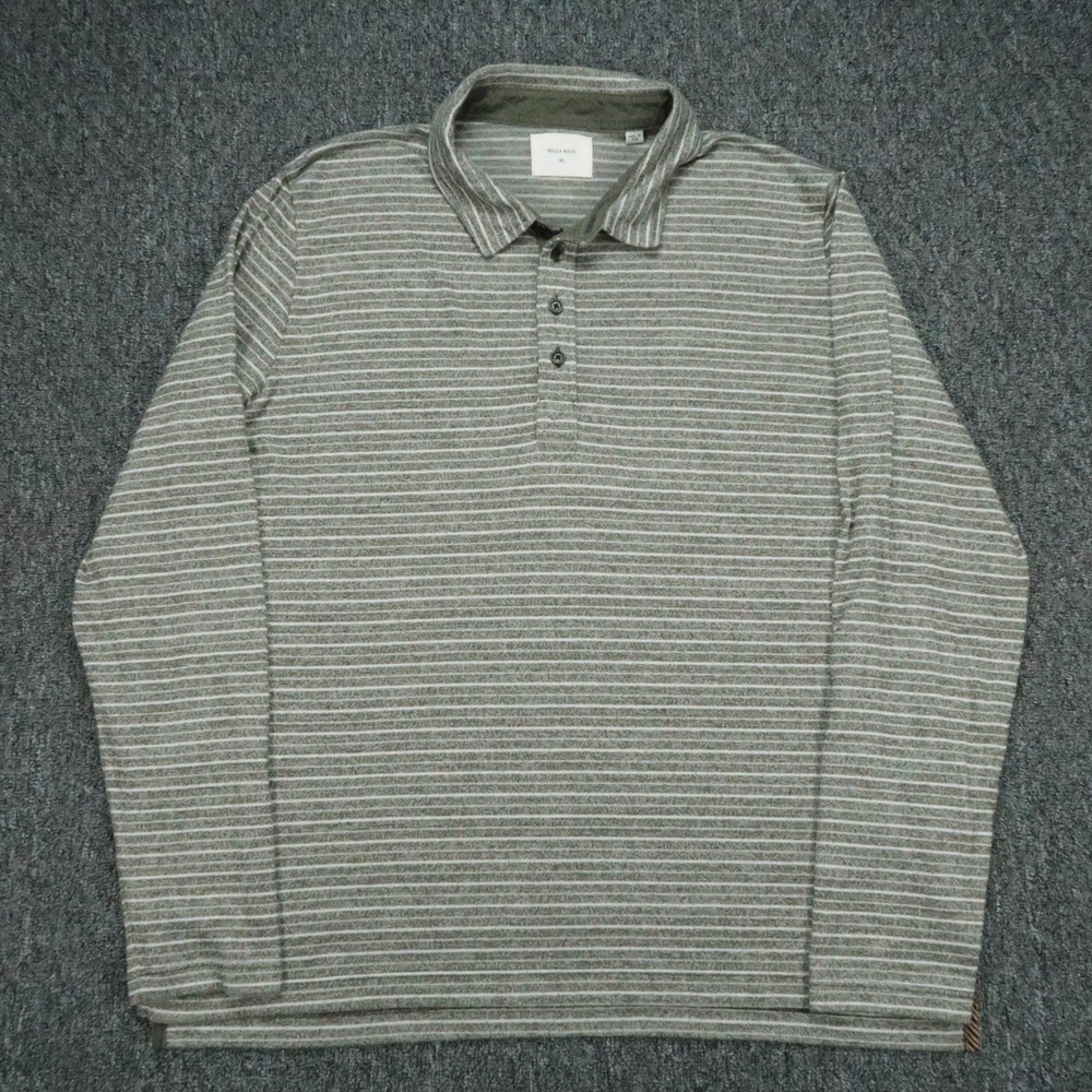Billy Reid Shirt Mens XL Green Gray Long Sleeve Polo Striped Lightweight